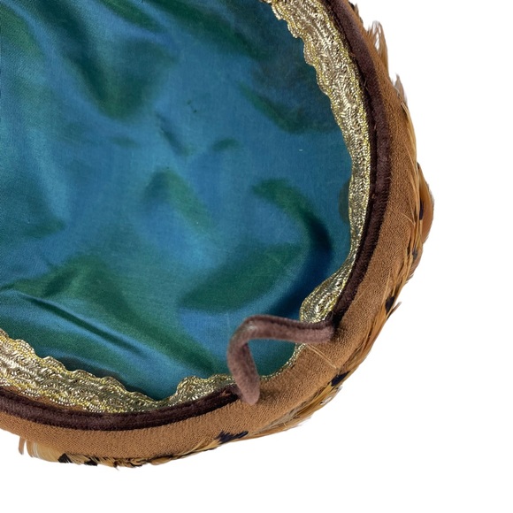 Vintage Pheasant Feather Casque Cap Hat Curly Unique Flapper Style Handmade 40s - Picture 14 of 14